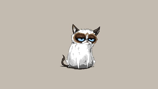 brown and white cat illustration, cat, Grumpy Cat, minimalism, HD wallpaper HD wallpaper