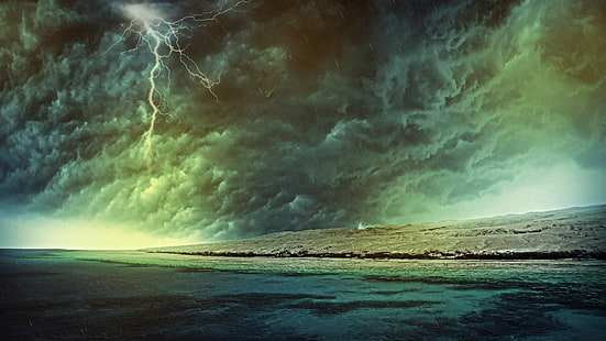 Coast Storm Clouds Lightning Rain HD, ธรรมชาติ, เมฆ, ชายฝั่ง, ฝน, ฟ้าผ่า, พายุ, วอลล์เปเปอร์ HD HD wallpaper