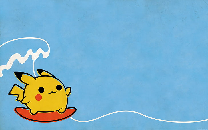 Pikachu illustration, Pokémon, minimalism, surfing, Pikachu, HD wallpaper