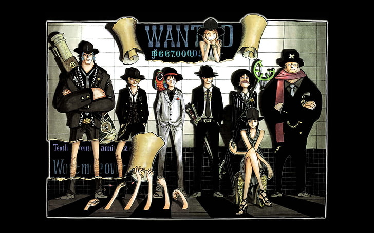 One Piece Straw Hat crew Wanted poster, One Piece, Franky, Sanji, Monkey D. Luffy, Roronoa Zoro, Usopp, Nico Robin, Tony Tony Chopper, HD tapet
