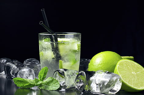 lime fruit, ice, cocktail, lime, mint, Mojito, HD wallpaper HD wallpaper