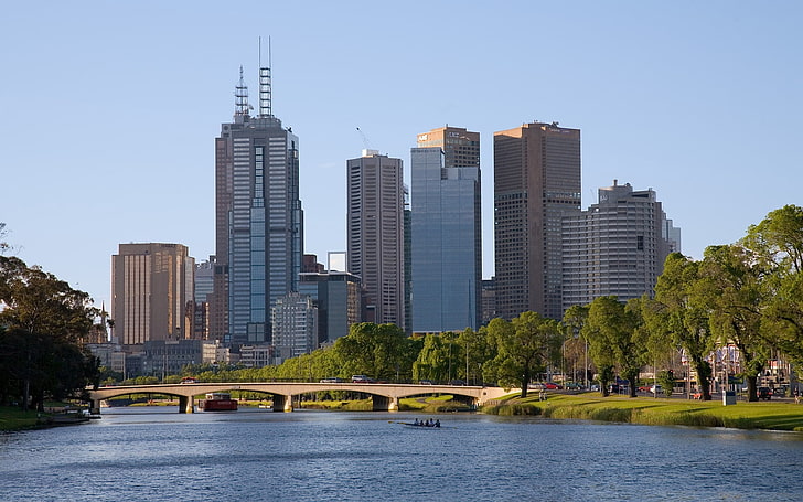 흰 콘크리트 다리, 멜버른, 강, 야라, 건물, 호주, HD 배경 화면