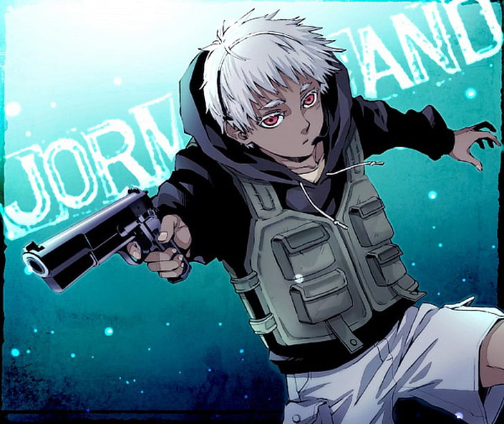 personnage de dessin animé homme aux cheveux blancs, Jormungand, garçons anime, pistolet, anime, Jonathan Mar, Fond d'écran HD