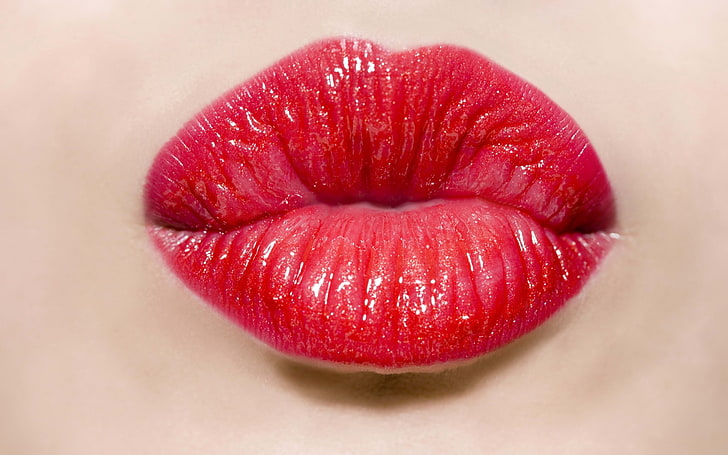 червени устни, устни, момиче, червило, целувка, HD тапет