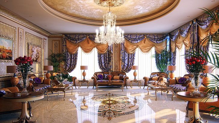 Runder brauner Tisch, Wohnzimmer, Möbel, Retro, Stil, Interieur, HD-Hintergrundbild