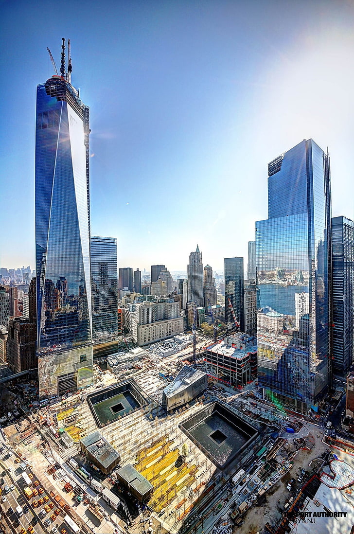 черное высотное здание, Всемирный торговый центр, городской пейзаж, отражение, HD обои, телефон обои