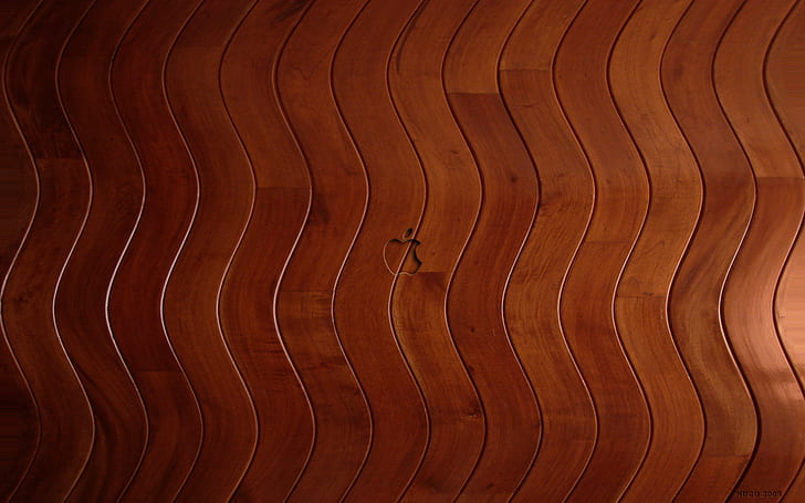 Apple Inc., superfície de madeira, logotipo, ondas, textura, arte digital, formas, linhas, HD papel de parede