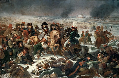 люди живопись, масло, картина, холст, «Наполеон в битве при Эйлау 9 февраля 1807 года», Антуан-Жан Гро, французский художник-академик, HD обои HD wallpaper
