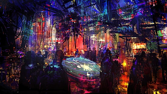 cyber, fantascienza, arte digitale, concept art, cyberpunk, opera d'arte, futuristico, fantasy art, fan art, 3D, paesaggio urbano, città futuristica, CGI, tecnologia, notte, Wadim Kashin, Sfondo HD HD wallpaper