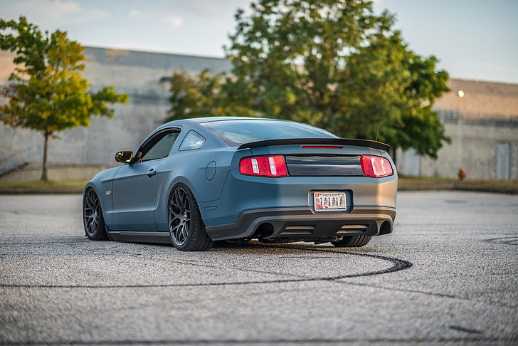 black coupe, Ford Mustang, muscle cars, tuning, car, blue cars, vehicle, HD wallpaper
