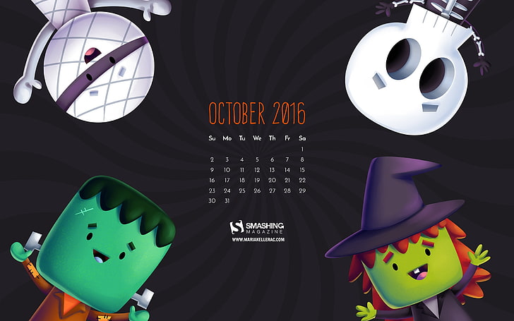 Cute Halloween-October 2016 Calendar Wallpaper, HD wallpaper
