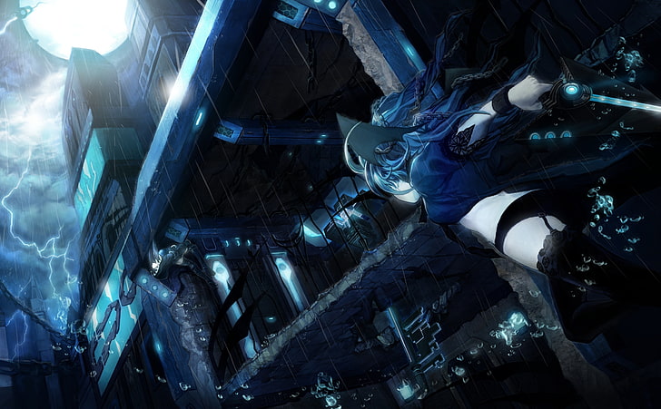 Dark Lightning, woman holding sword digital wallpaper, Artistic, Anime, Dark, Lightning, HD wallpaper