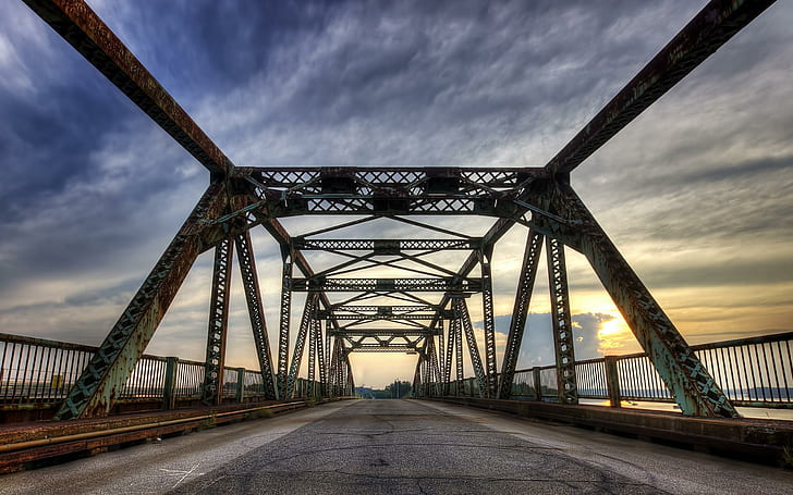 Iron bridge, grey and black metal bridge, photography, 2560x1600, bridge, HD wallpaper