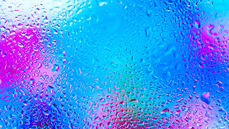 abstrak, tetes, kaca, titisan hujan, kabur, tetesan, biru, Wallpaper HD