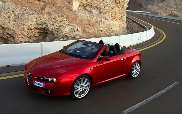 2009 Alfa Romeo Spider, red convertible coupe, Cars, Alfa Romeo, mountain wallpapers, red, 2009, HD wallpaper