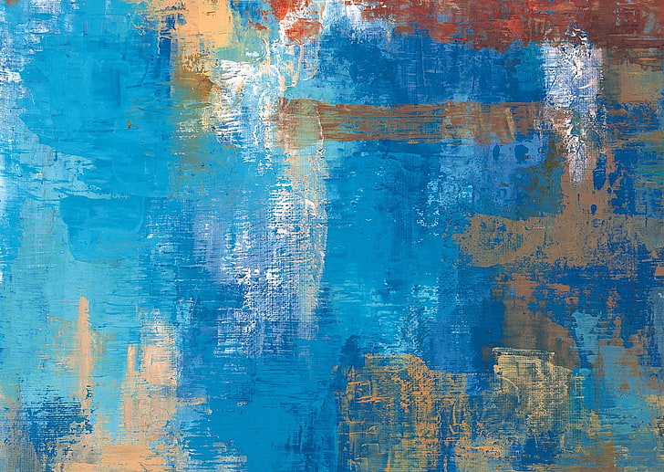 blå, brun och röd abstrakt målning, fläckar, bakgrund, konsistens, blå, HD tapet
