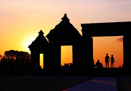 Paar, Indonesien, Landschaft, Liebe, Menschen, Ratu Boko, Sonnenuntergang, Tempel, Dämmerung, HD-Hintergrundbild HD wallpaper