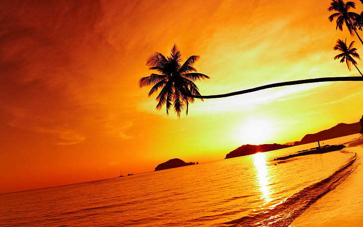 Tropical beach sunset, Mak island, Thailand, Tropical, Beach, Sunset, Mak, Island, Thailand, HD wallpaper