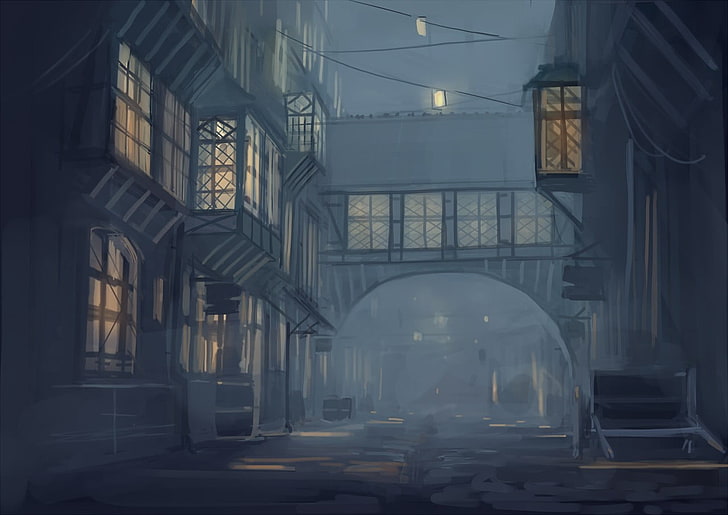 Gemälde der Stadtstraße, Anime, Stadtbild, Nacht, HD-Hintergrundbild
