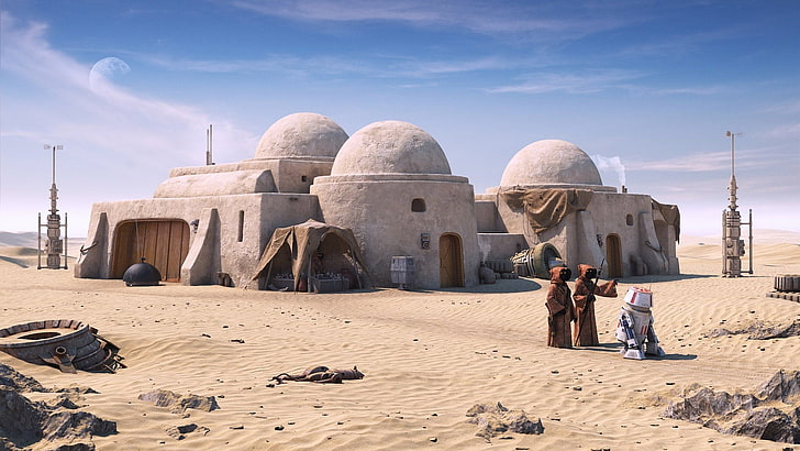 Star Wars, Gebäude, Wüste, Jawa (Start Wars), Roboter, Tatooine (Star Wars), HD-Hintergrundbild
