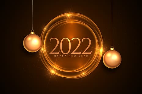  gold, figures, New year, golden, black background, happy, decoration, Golden balls, sparkling, 2022, HD wallpaper HD wallpaper