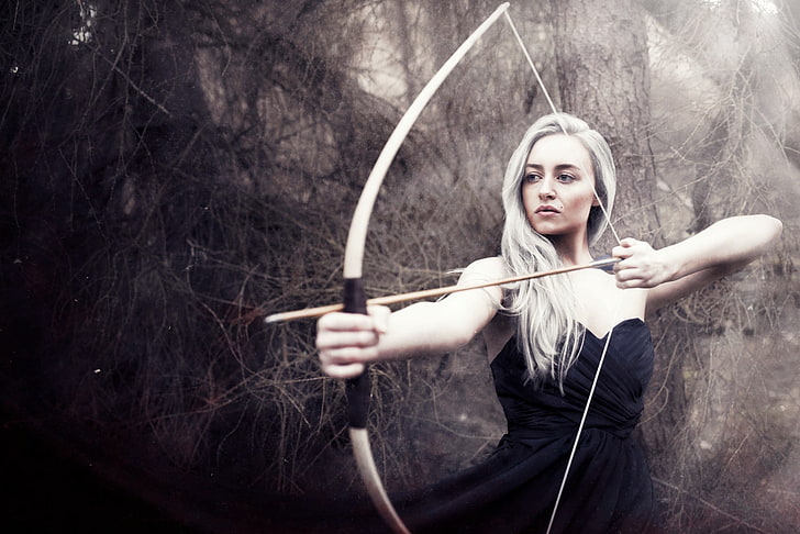 fantasy girl, archer, bow, women outdoors, women, model, archery, HD wallpaper