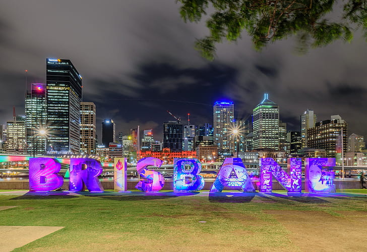 night, lights, skyscrapers, Australia, megapolis, Brisbane, HD wallpaper