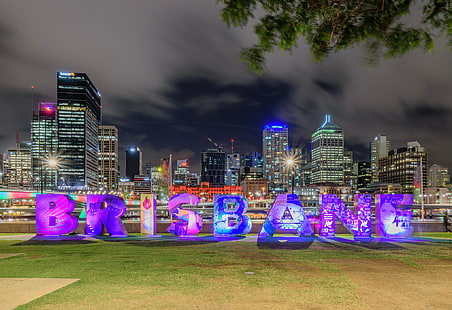 notte, luci, grattacieli, Australia, megapolis, Brisbane, Sfondo HD HD wallpaper