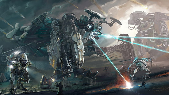 illustrazione di robot grigio, opera d'arte, concept art, mech, robot, guerra, fantascienza, Sfondo HD HD wallpaper