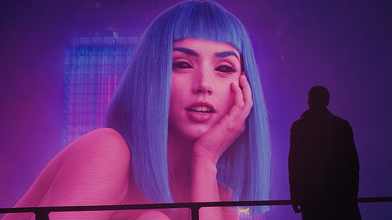 Ana de Armas, Blade Runner, Blade Runner 2049, Blue Hair, Joi, movies, Ryan Gosling, women, HD wallpaper HD wallpaper