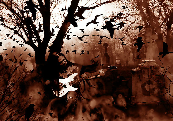 Liburan, Halloween, Black Metal, Cemetery, Creepy, Graveyard, Guitar, Heavy Metal, Metal, Spooky, Wallpaper HD