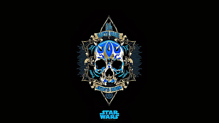 black, blue, Darth Maul, Jedi, minimalism, skull, Star Wars, HD wallpaper