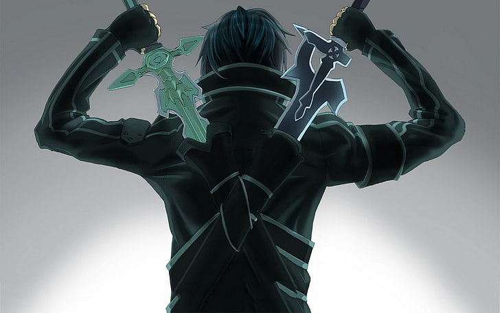 hombre que sostiene dos espadas personaje de fondo de pantalla, anime, Sword Art Online, Kirigaya Kazuto, videojuegos, Fondo de pantalla HD