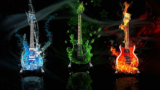 китара, китари, звук, цветове, музика, HD тапет HD wallpaper