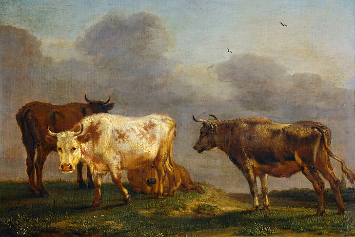 painting, cow, classical art, artwork, animals, HD wallpaper