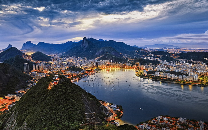 물줄기, 브라질, 리오 데 자네이로,과 나바라, 만, 도시, HD 배경 화면