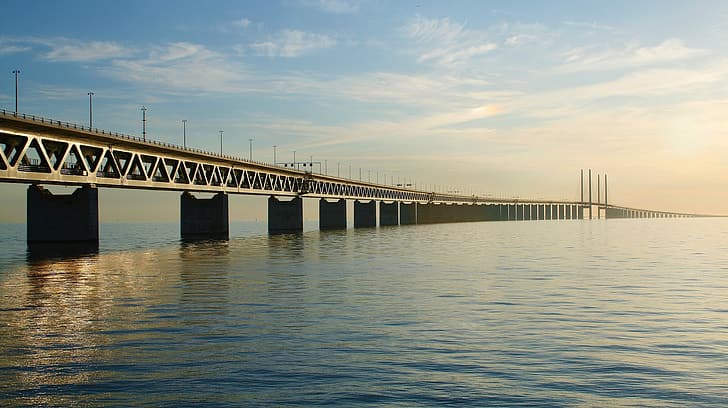 Oresund Köprüsü, Kopenhag, köprüler, deniz, HD masaüstü duvar kağıdı