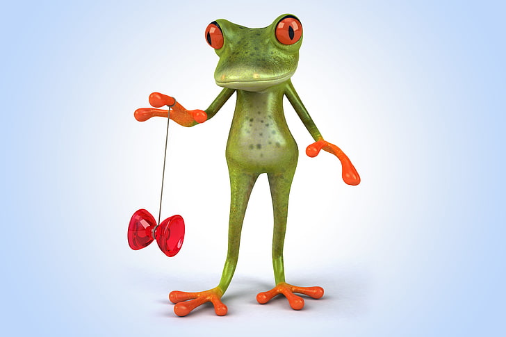 green and orange frog illustration, frog, cartoon, funny, HD wallpaper