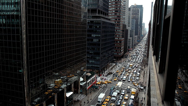 Ciudad de nueva york, ciudad de nueva york, calle, tráfico, ciudad, edificio, taxi, Fondo de pantalla HD