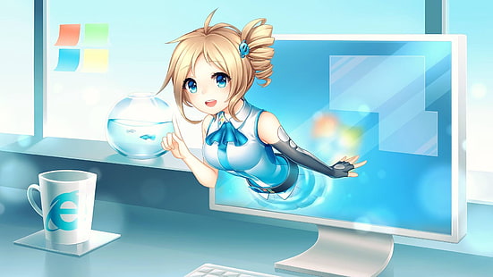 тапети с жълтокоси женски герои, aizawa inori, Internet Explorer, os-tan, аниме, HD тапет HD wallpaper