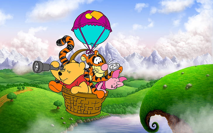 Winnie The Pooh Tigger Dan Piglet Kartun Terbang Balon Wallpaper Hd Untuk Desktop1920x1200, Wallpaper HD