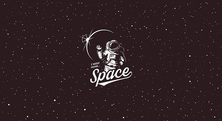 Имам нужда от повече пространство, илюстрация на лого на астронавт, забавно, пространство, скафандър, звезди, рисунка, графично, HD тапет