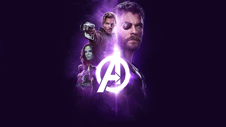 avengers infinity war, 2018 filmer, hd, 4k, affisch, thor, star lord, gamora, groot, drax the destroyer, raket tvättbjörn, HD tapet