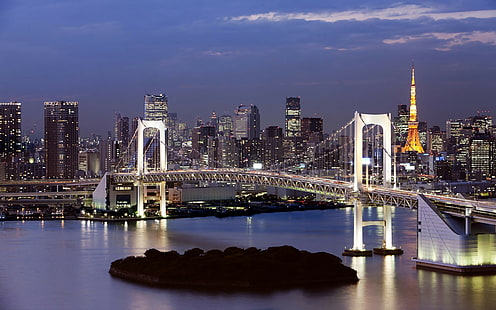 Most wiszący Rainbow Bridge w Zatoce Tokijskiej, Japonia-Desktop HD Tapety-3840 × 2400, Tapety HD HD wallpaper