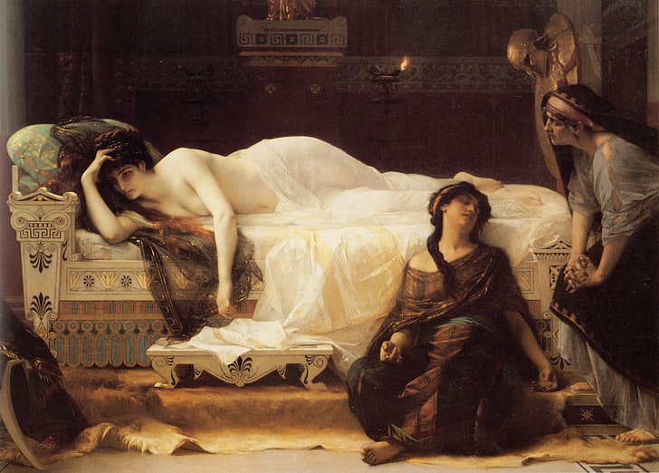 donna sdraiata sul letto dipinto, dipinto, sdraiato, arte classica, divano, Alexandre Cabanel, Fedra, Sfondo HD