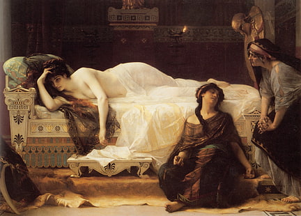 wanita berbaring di tempat tidur melukis, melukis, berbaring, seni klasik, sofa, Alexandre Cabanel, Phaedra, Wallpaper HD HD wallpaper