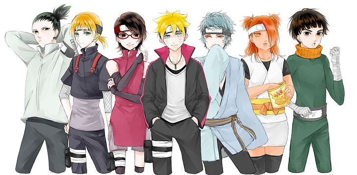 seven male and female anime characters wallpaper, Anime, Boruto, Boruto Uzumaki, Chouchou Akimichi, Mitsuki (Naruto), Sarada Uchiha, HD wallpaper