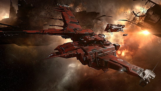 красный космический корабль, EVE Online, Caldari, видеоигры, космос, космический корабль, научная фантастика, HD обои HD wallpaper