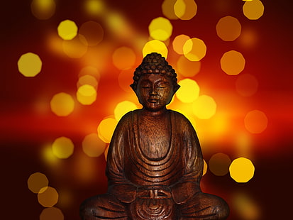 Гаутама Будда, будда, буддизм, статуя, блики, HD обои HD wallpaper