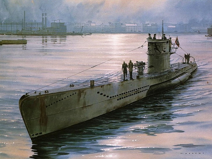 бяла и черна домашна живопис, U-Boat, подводница, военна, превозно средство, HD тапет